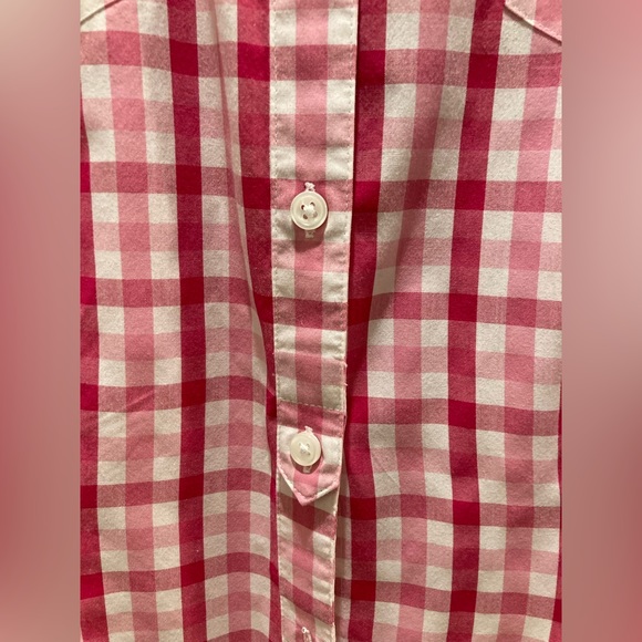 Van Heusen pink/white checkered blouse 3/4 sleeve sz L - Picture 6 of 12